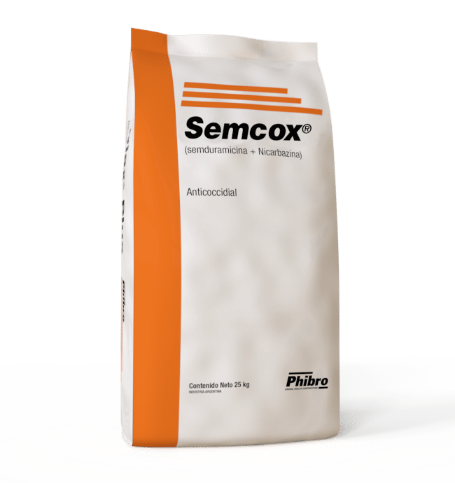 Semcox Producto compuesto por una mezcla de Nicarbazina y Semduramicina en un único granulo, lo que asegura una mezcla excelente con los ingredientes de las raciones
